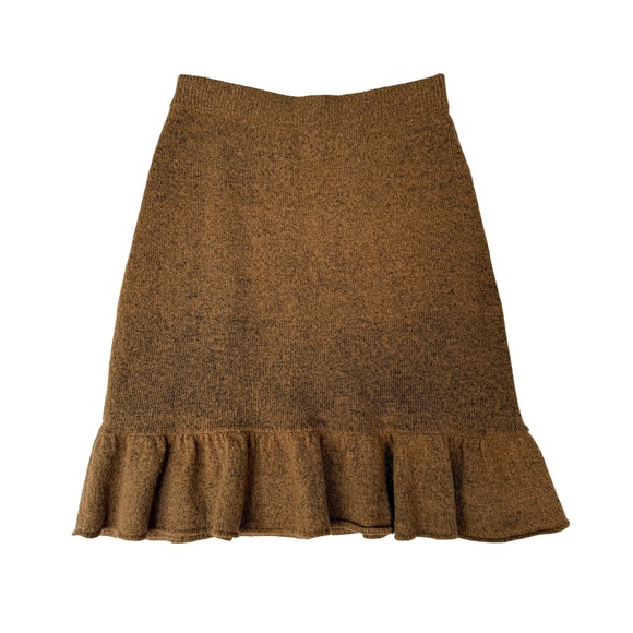 Sundance Brown Wool Blend Knit Ruffle Hem Midi Skirt Small Marled Boho Flounce - Picture 2 of 5